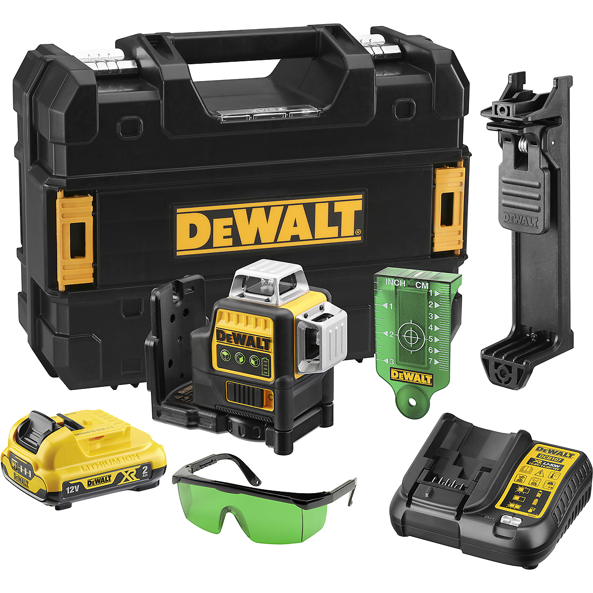 DEWALT Akku-Multi-Linienlaser 3x360° grün 10,8V + Akku + Schnellladegerät