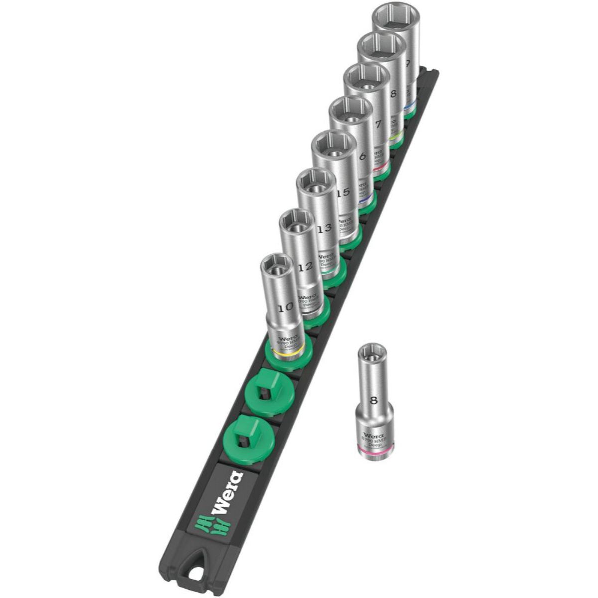 Wera Nuss-Magnetleiste B Deep 1 Steckschlüsseleinsatz-Satz, 3/8"-Antrieb, 9-teilig