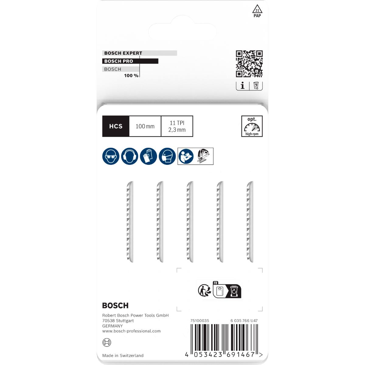 Bosch PRO Plastics PVC clean T102H Stichsägeblatt, 100 mm, 5-Stück