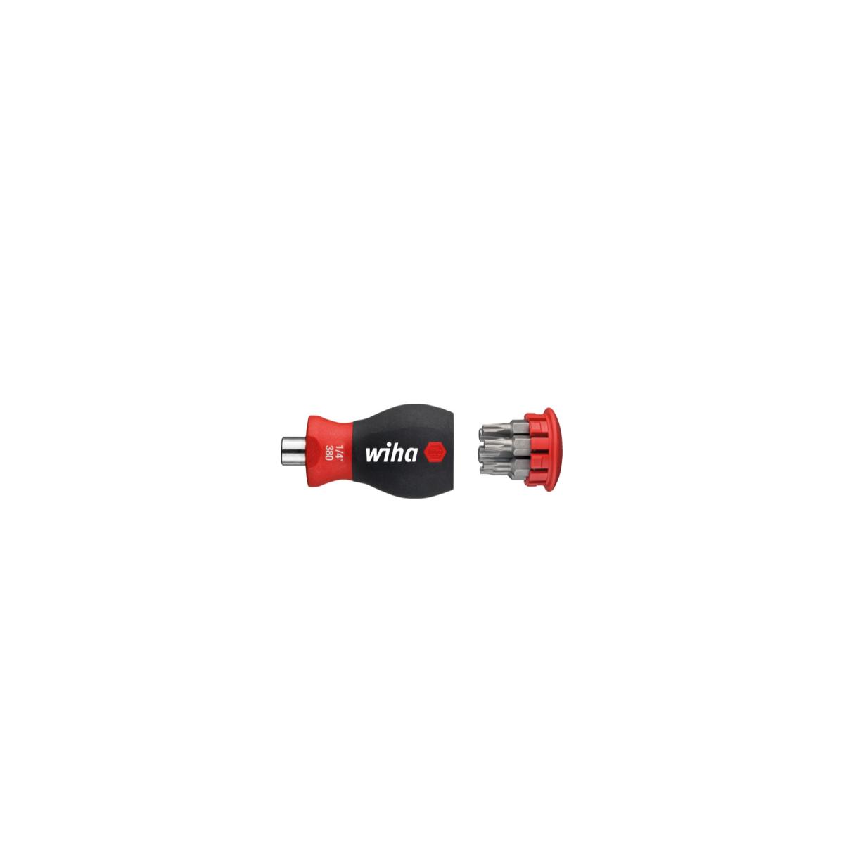 Wiha Schraubendreher mit Bit Magazin magnetisch TORX mit 6 Bits, Stubby, 1/4 zoll in SB-Kartonverpackung
