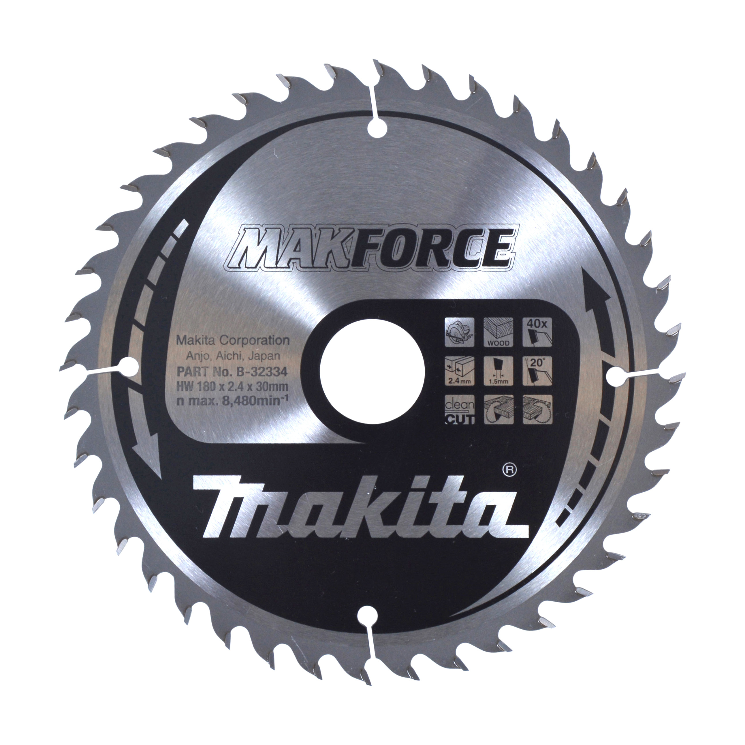 Makita Kreissägeblatt MAKFORCE, 180/30 mm - 40 Zähne - 1,5 mm - CleanCut - Holz - B-32334