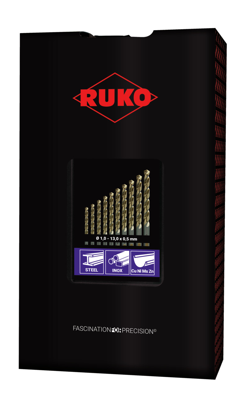 RUKO Spiralbohrer-Satz DIN 338 Typ UNI HSS-Co 5 - 25-tlg.