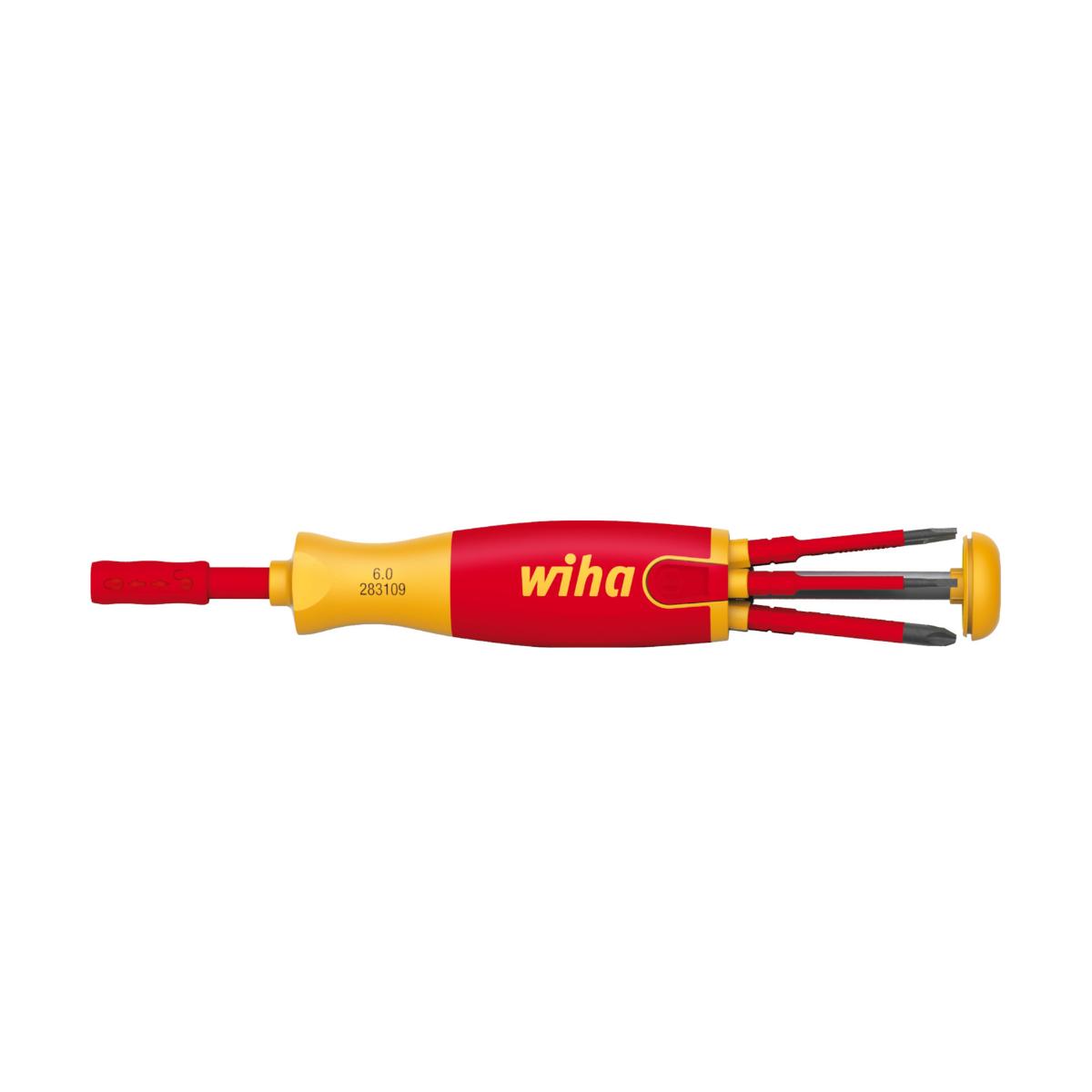 Wiha Schraubendreher mit Bit Magazin LiftUp electric Schlitz, Pozidriv, PlusMinus/Pozidriv mit 6 slimBits in SB-Kartonverpackung
