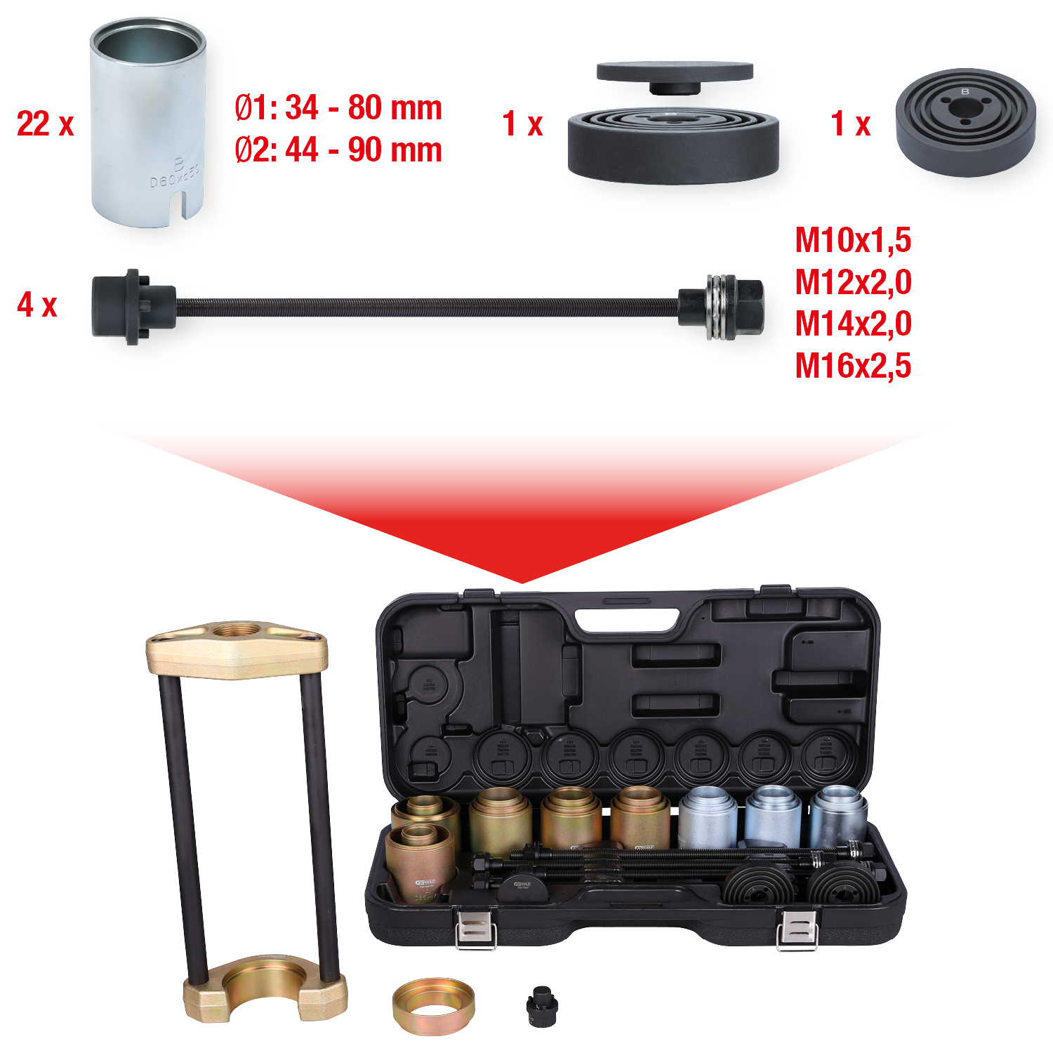 KS Tools Universal-Presswerkzeug-Satz für Achsteile, 38-tlg
