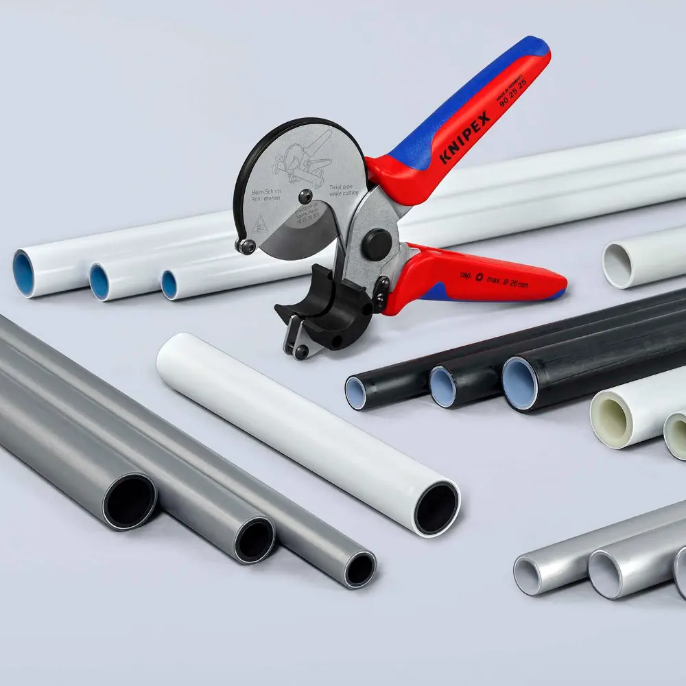 KNIPEX Rohrschneider für Verbund- und Kunststoffrohre mit Mehrkomponenten-Hüllen verchromt 210 mm