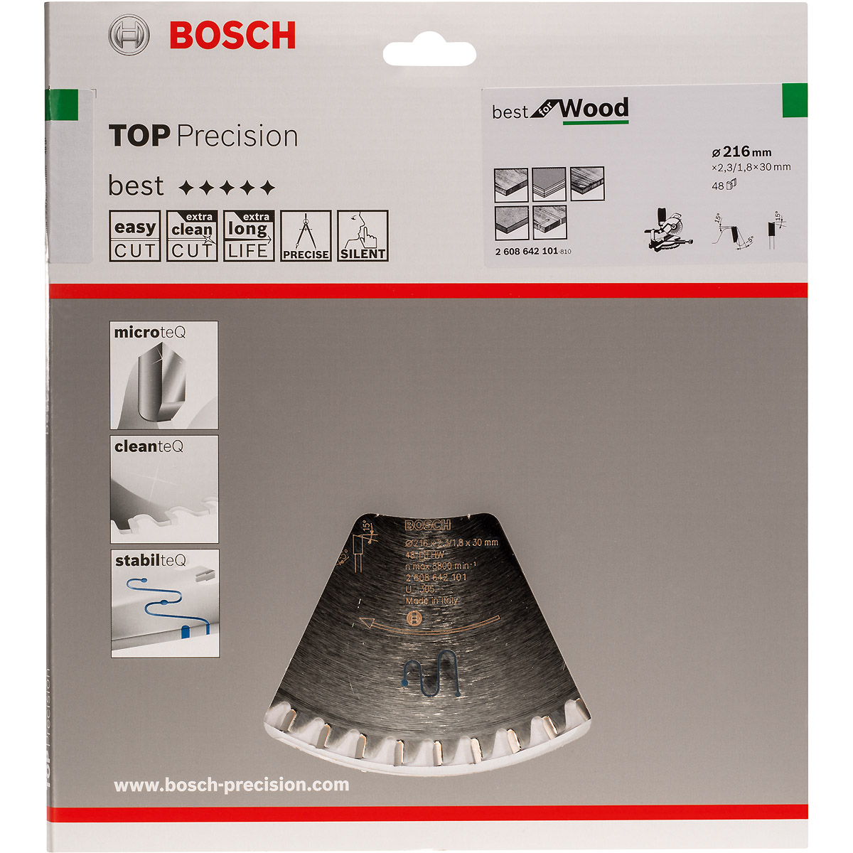 Bosch Kreissägeblatt Top Precision Best for Wood, 216 x 30 x 2,3mm, 48 Zähne
