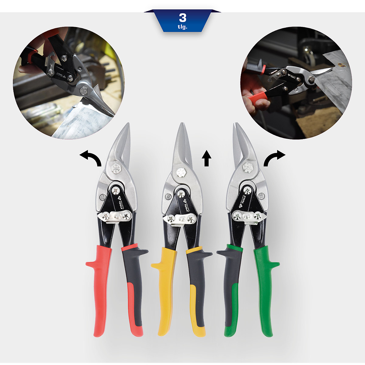 Brilliant Tools Hebel-Blechdurchgangsscheren-Satz, 3-tlg