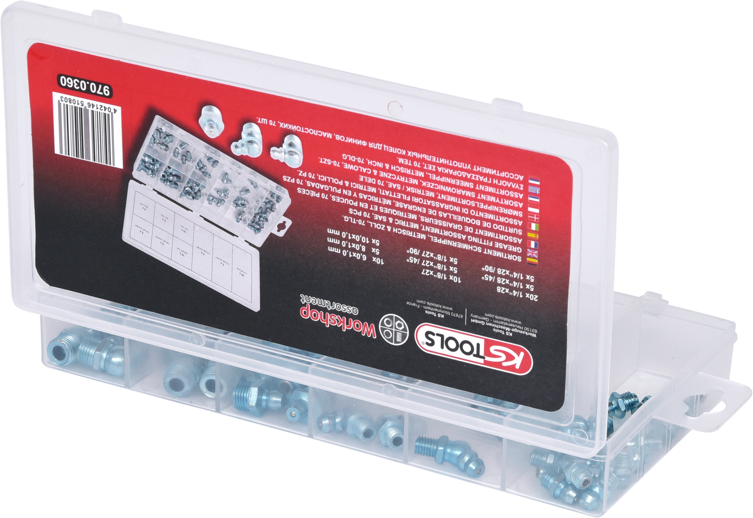 KS Tools Sortiment Schmiernippel, metrisch & Zoll, 70-tlg