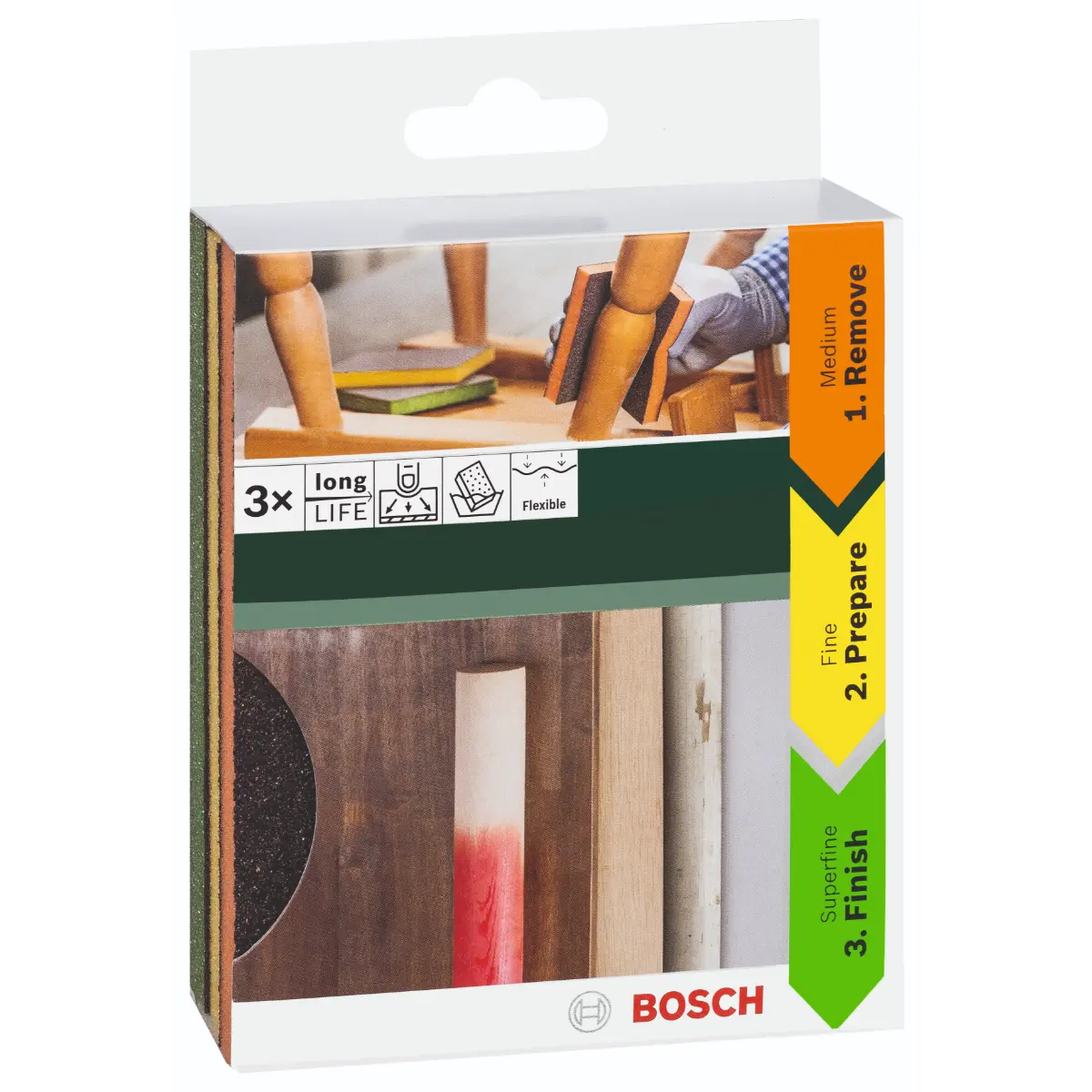 Bosch Pack Schleifpads, konturiert 120 x 98 x 13 mm, M / F / SF, 3-tlg.