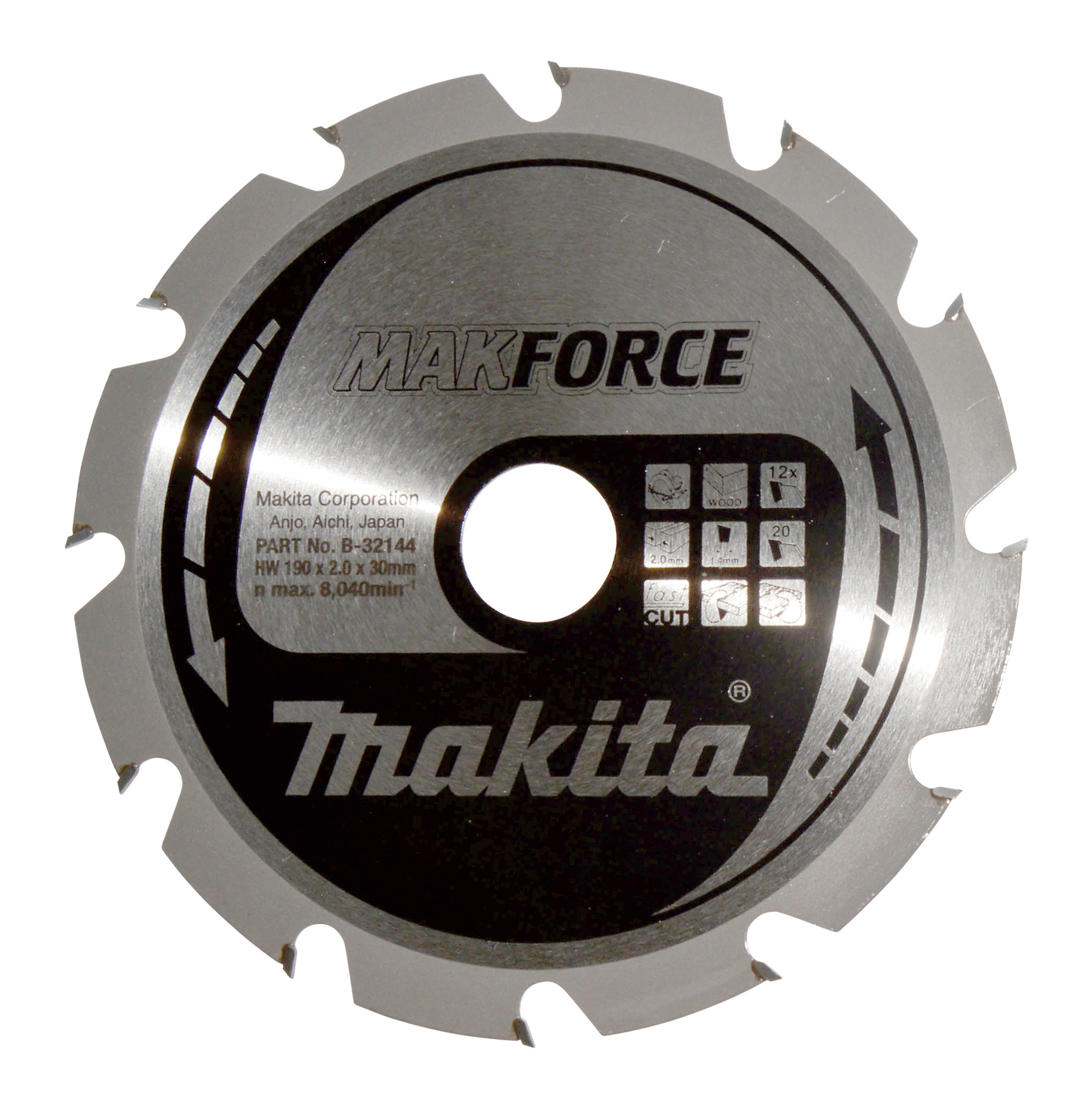 Makita Kreissägeblatt MAKFORCE, 190/30 mm - 12 Zähne - 1,4 mm - FastCut - Holz - B-32144