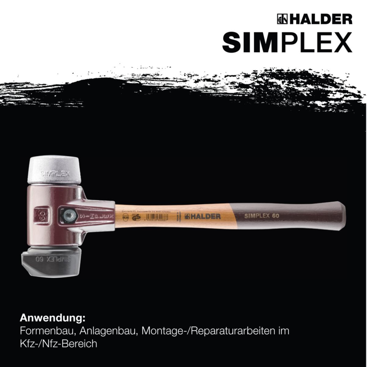 HALDER SIMPLEX - Schonhammer mit TE-Gehäuse und Holzstiel, Gummikomposition mit Standfuss