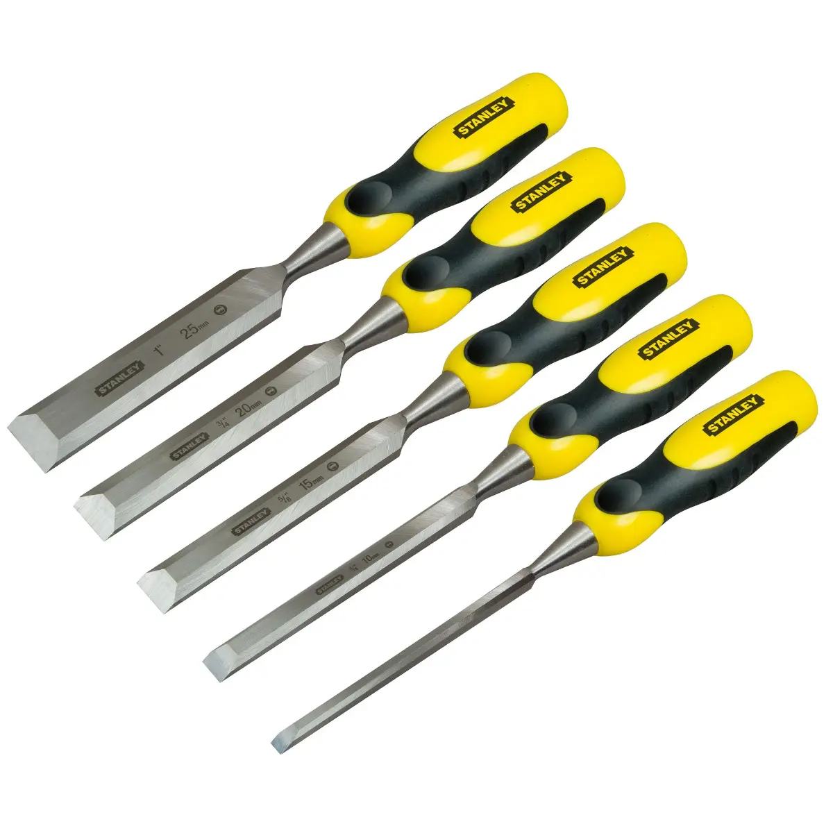 STANLEY Stechbeitel Dynagrip, Kunststoffgriff mit Schlagkappe, Set 5-tlg. 6, 10, 15, 20, 25 mm