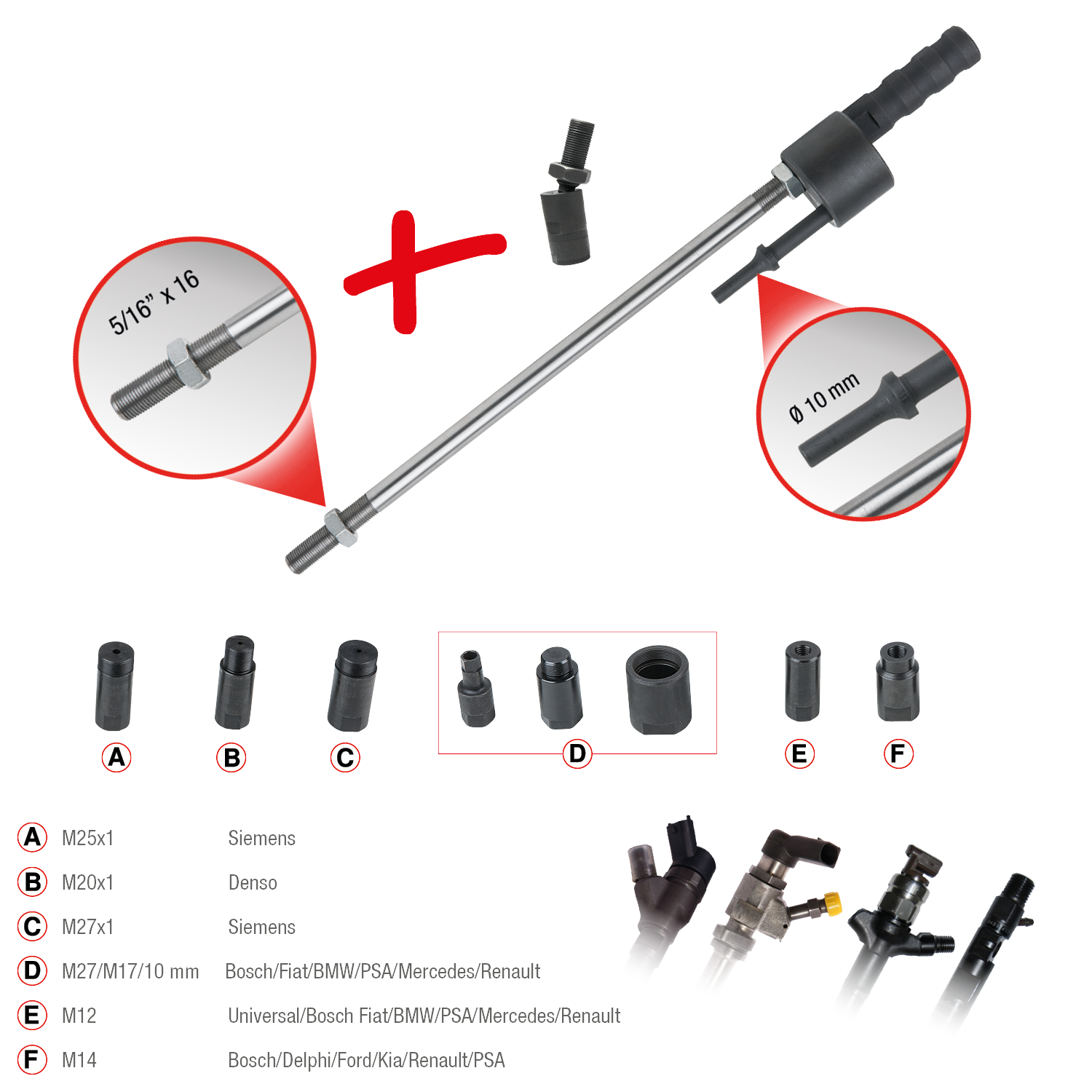 KS Tools Druckluft-Meißel-Injektoren-Auszieh-Satz, 10-tlg