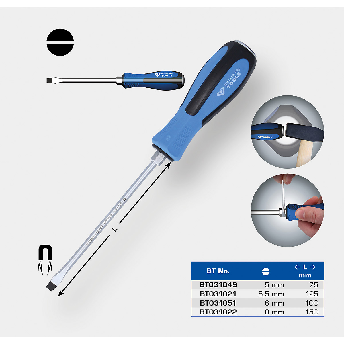 Brilliant Tools Schraubendreher Schlitz mit Schlagkappe
