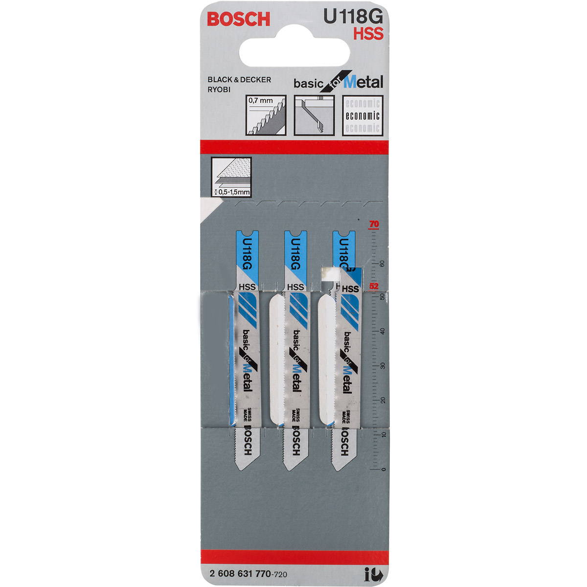 Bosch Stichsägeblatt U 118 G Basic for Metal, 3er-Pack