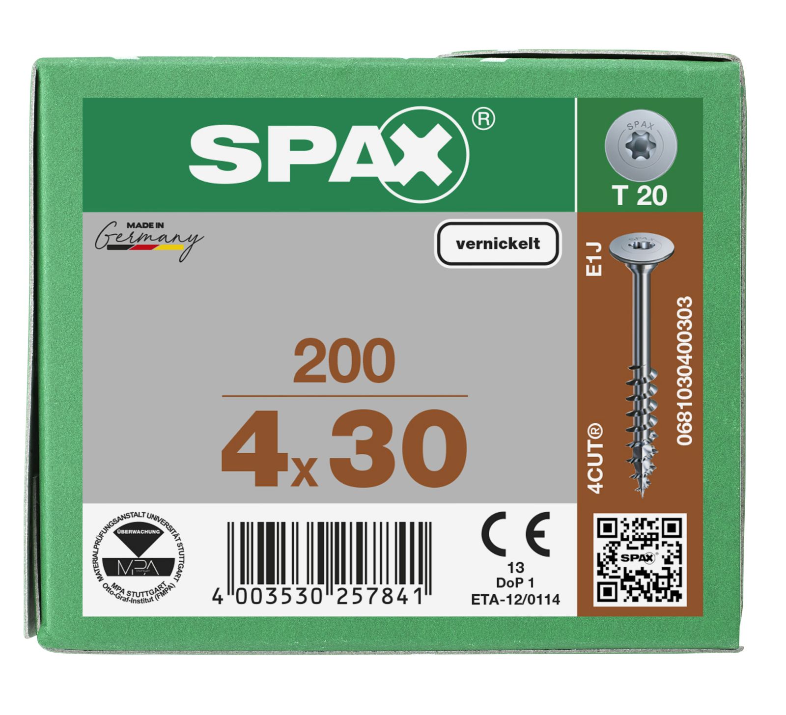 SPAX Korpusverbinder T-Star Plus T20 Teilgewinde vernickelt, 200 Stück
