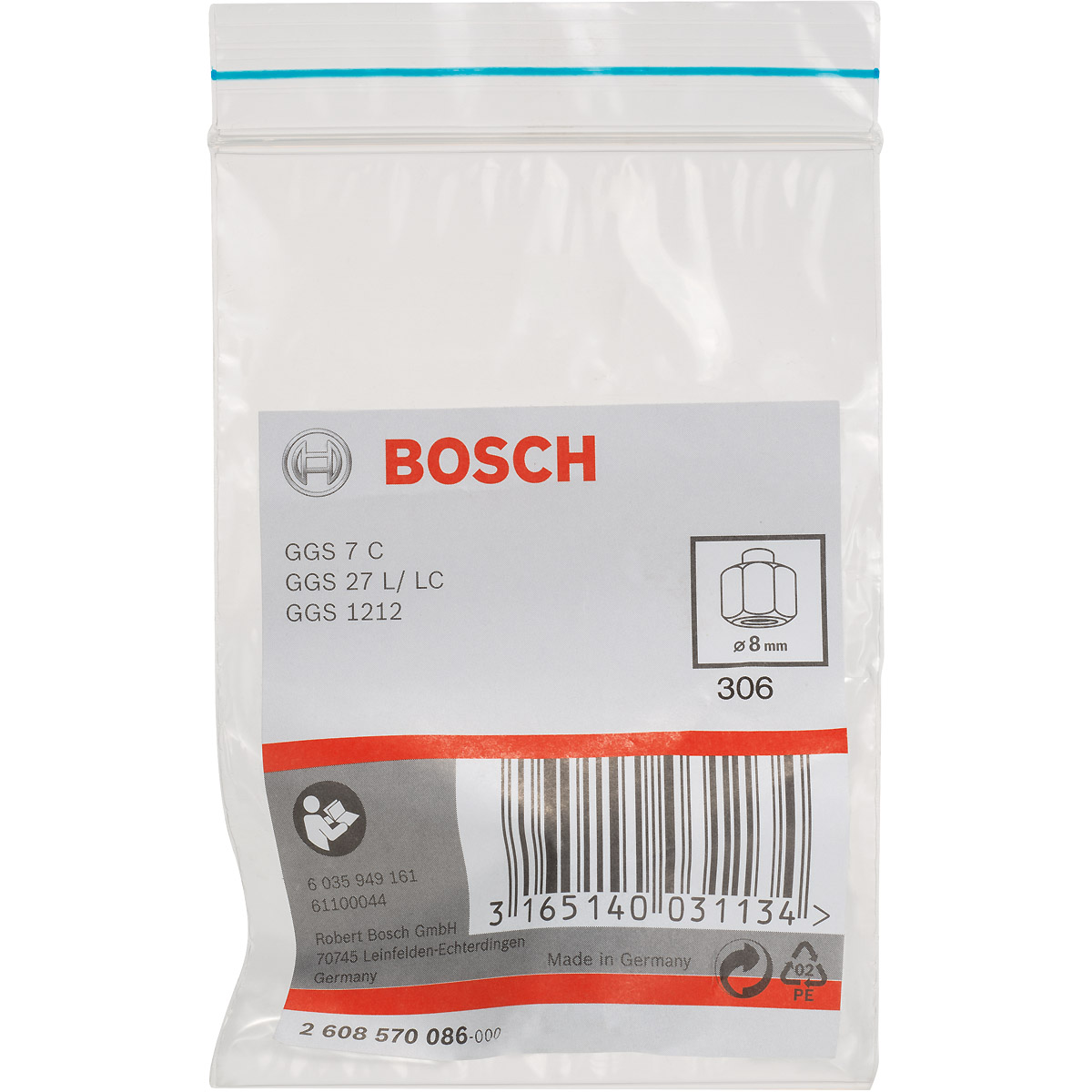 Bosch Spannzange mit Spannmutter, für Bosch-Geradschleifer Ø 3-8mm