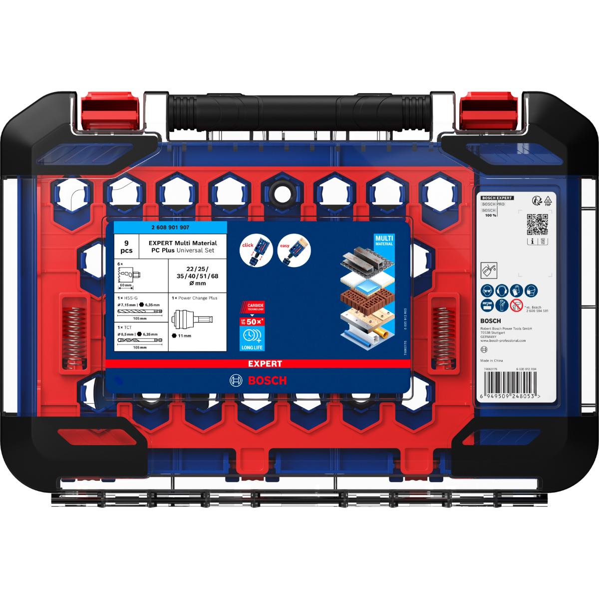 Bosch EXPERT Multi Material Power Change Plus-Lochsäge, 22/25/35/40/51/68x60 mm,9-teiliges Set
