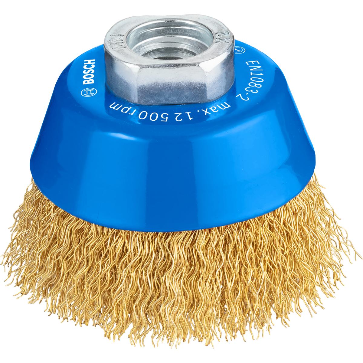 Bosch PRO Topfbürste, Messing, gewellter Draht, 70 mm, 0,3 mm, 12500 U/ min, M 14