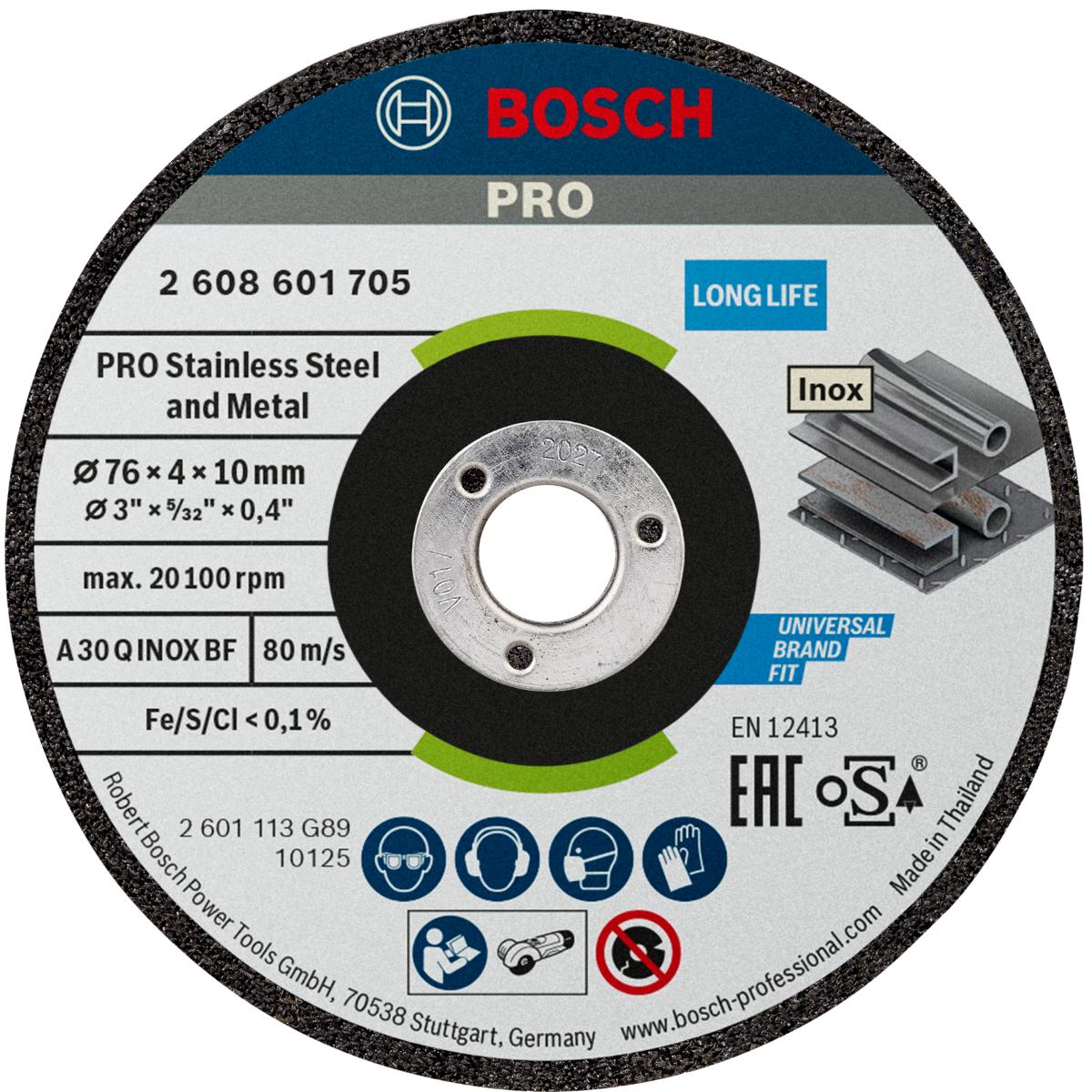 Bosch PRO Schruppscheibe Expert for Inox A 30 Q INOX BF, 76 x 4 x 10 mm, 2 Stck