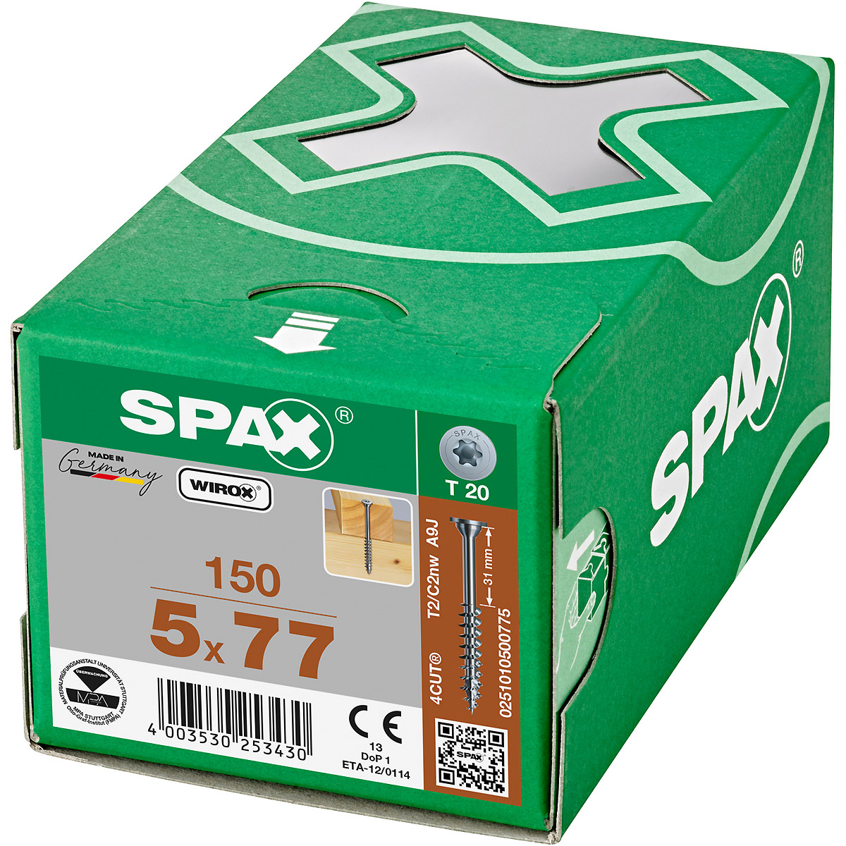 SPAX Tellerkopf ohne Linse T-Star Plus T20 Gewindelänge 46 mm WIROX, 150 Stück