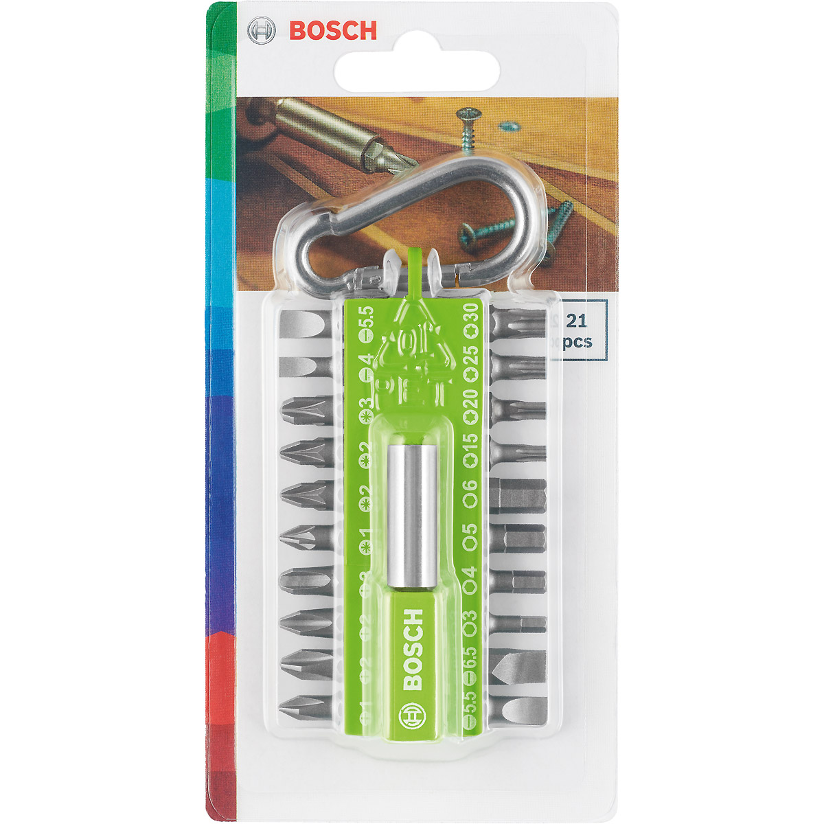 Bosch 21-teiliges Schrauberbit-Set mit Snap-hook, Hellgrün