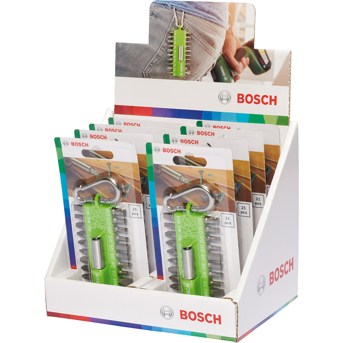 Bosch 21-teiliges Schrauberbit-Set mit Snap-hook (hellgrün) Ausstellerversion