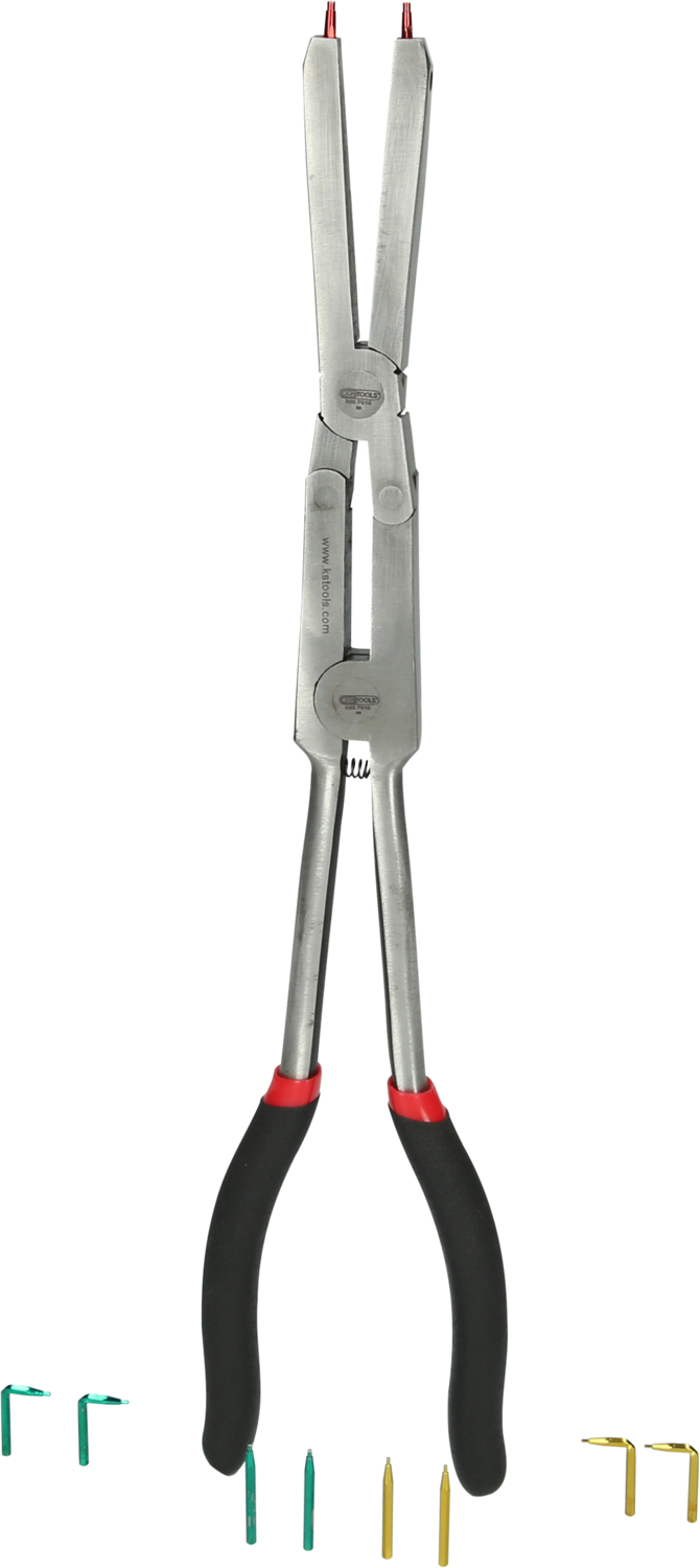 KS Tools Doppelgelenk-Sicherungszange für Außensicherungsringe mit auswechselbaren Spitzen