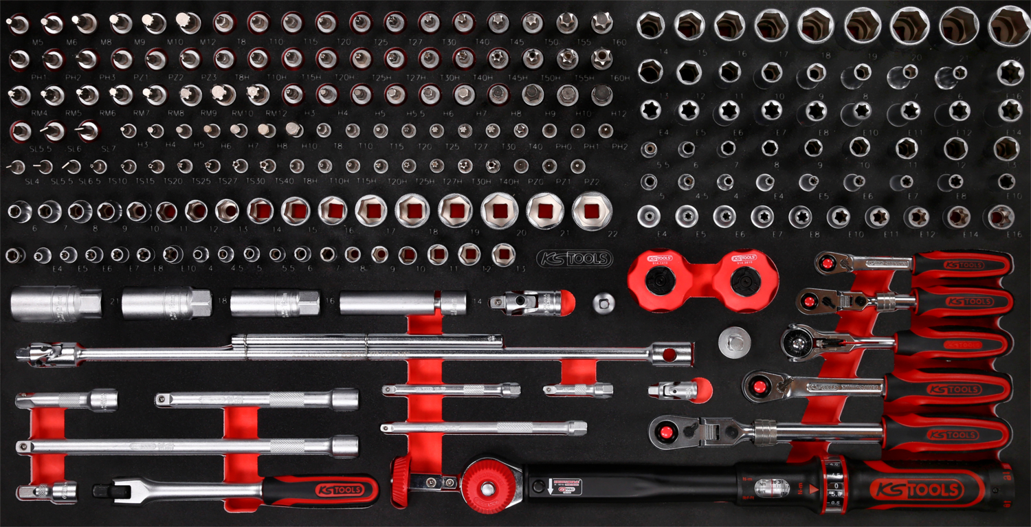 KS Tools 1-4'' + 3-8'' Steckschlüssel-Satz in Schaumstoffeinlage, 213-tlg