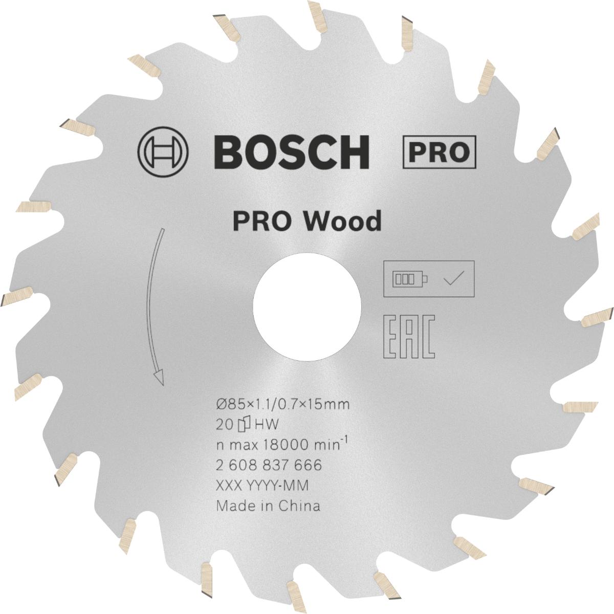 Bosch PRO Akku-Kreissägeblatt Standard for Wood, 85 x 1,1/0,7 x 15, 20 Zähne