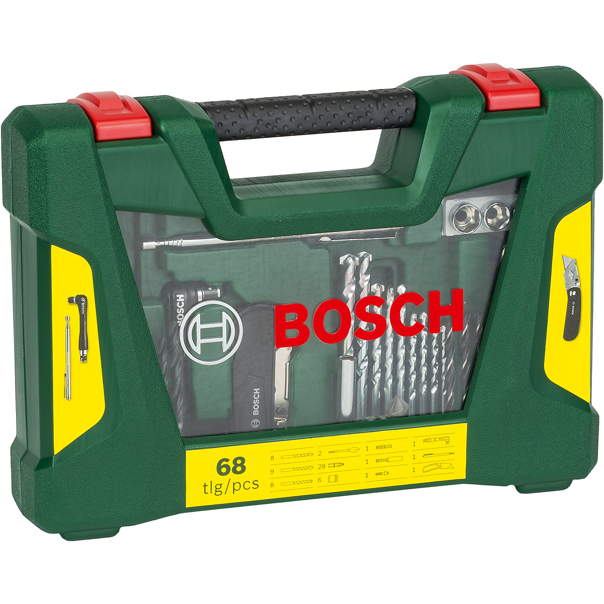 Bosch V-Line Bohrer- und Bit-Set, 68-teilig, Klappmesser, Magnetstab, Winkelschrauber