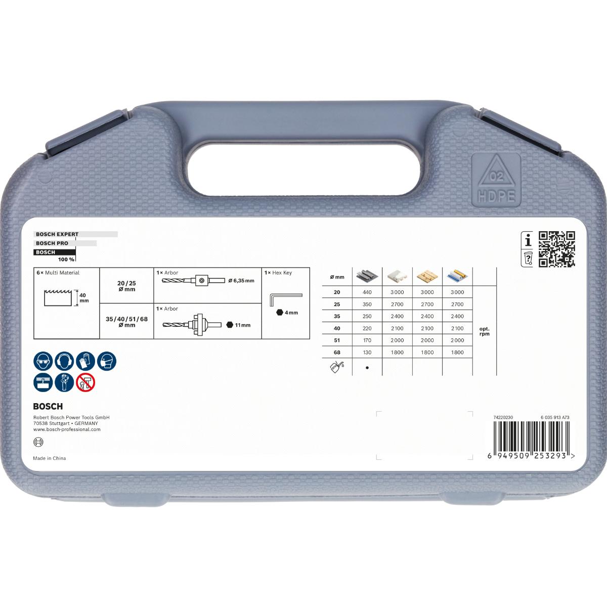 Bosch Multi Material Lochsägen mit Gewinde, 20, 25, 35, 40, 51, 68 x 40 mm, 9-teiliges Set