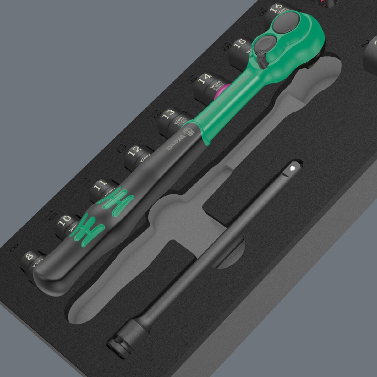 Wera 9724 Schaumstoffeinlage 8010 B Zyklop Comfort Knarre Set 16-teilig, 3/8"