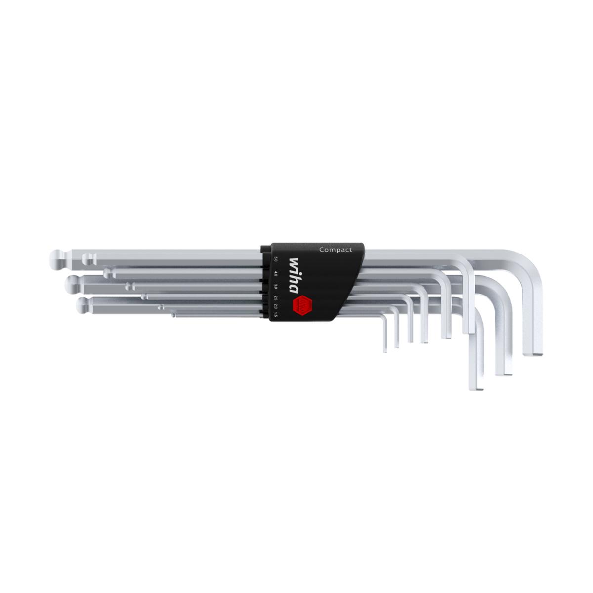 Wiha Stiftschlüssel Set im Compact Halter Sechskant-Kugelkopf 9-teilges Set mattverchromt