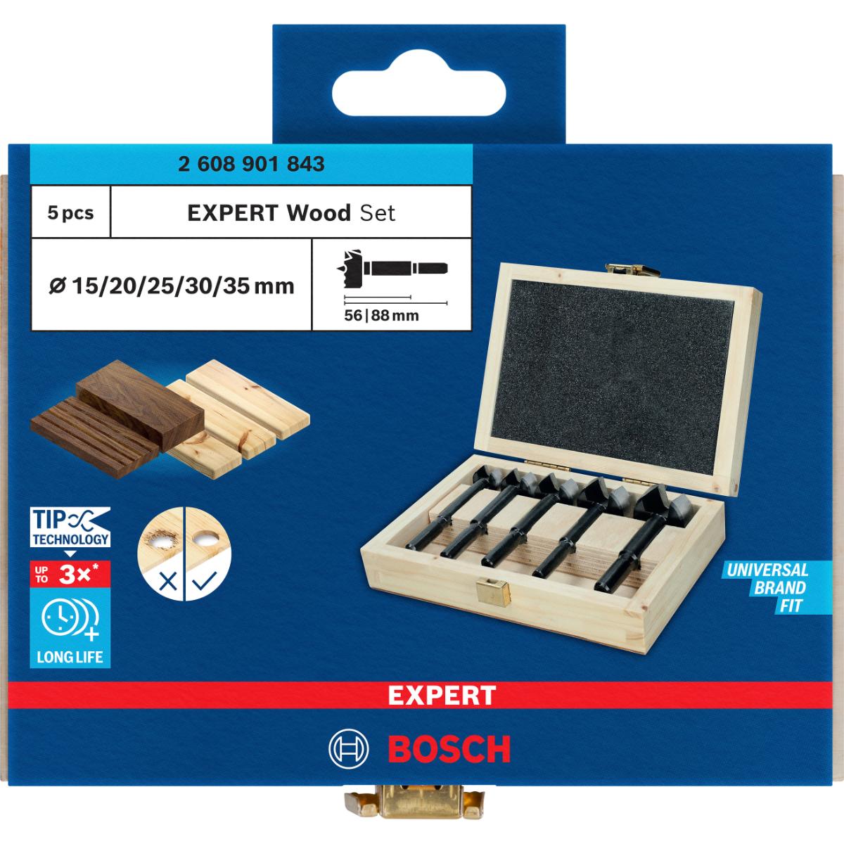 Bosch EXPERT Wood Forstnerbohrersatz, 5-teiliges Set