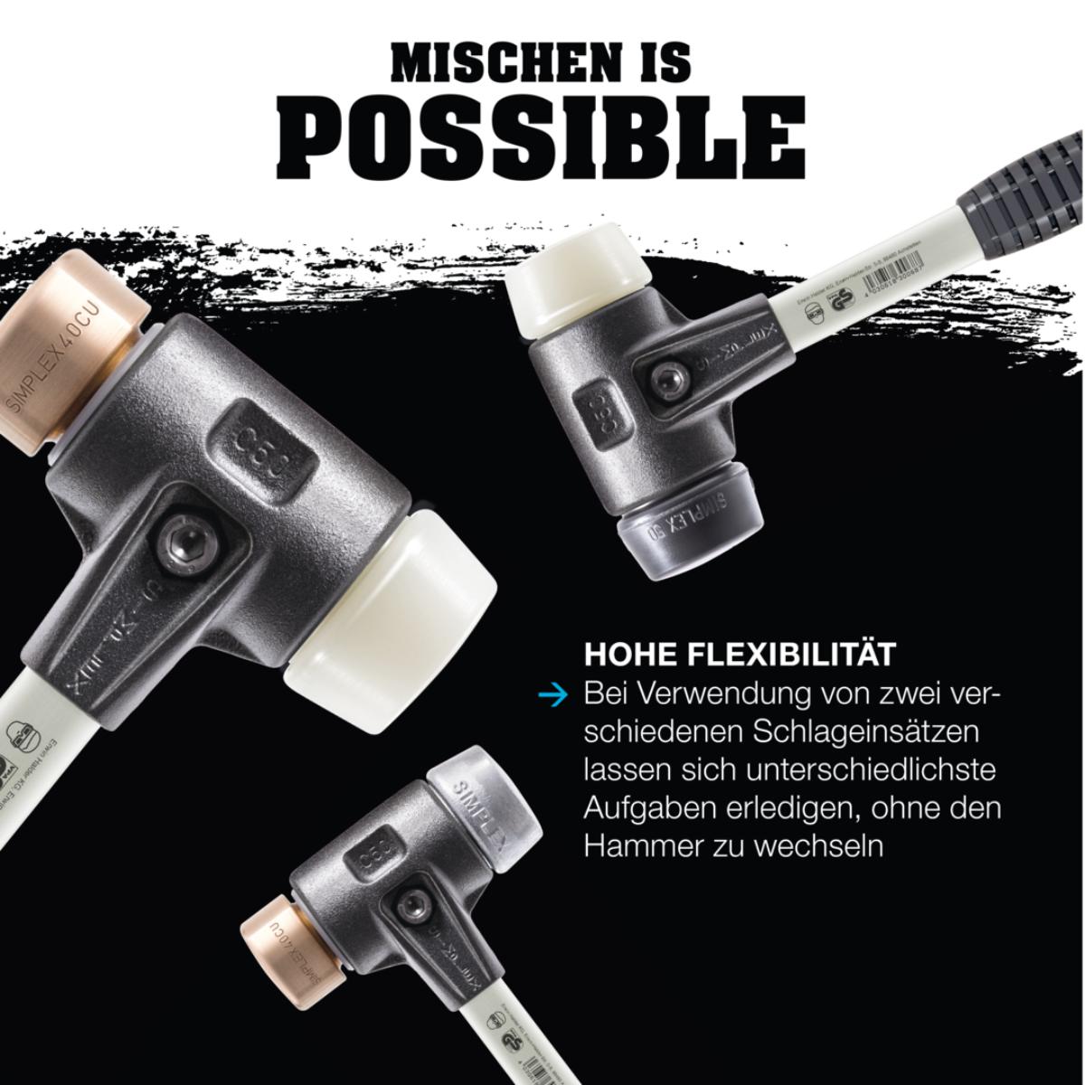 HALDER SIMPLEX - Schonhammer mit verstärktem TE-Gehäuse und Fiberglasstiel, Gummikomposition / Nylon