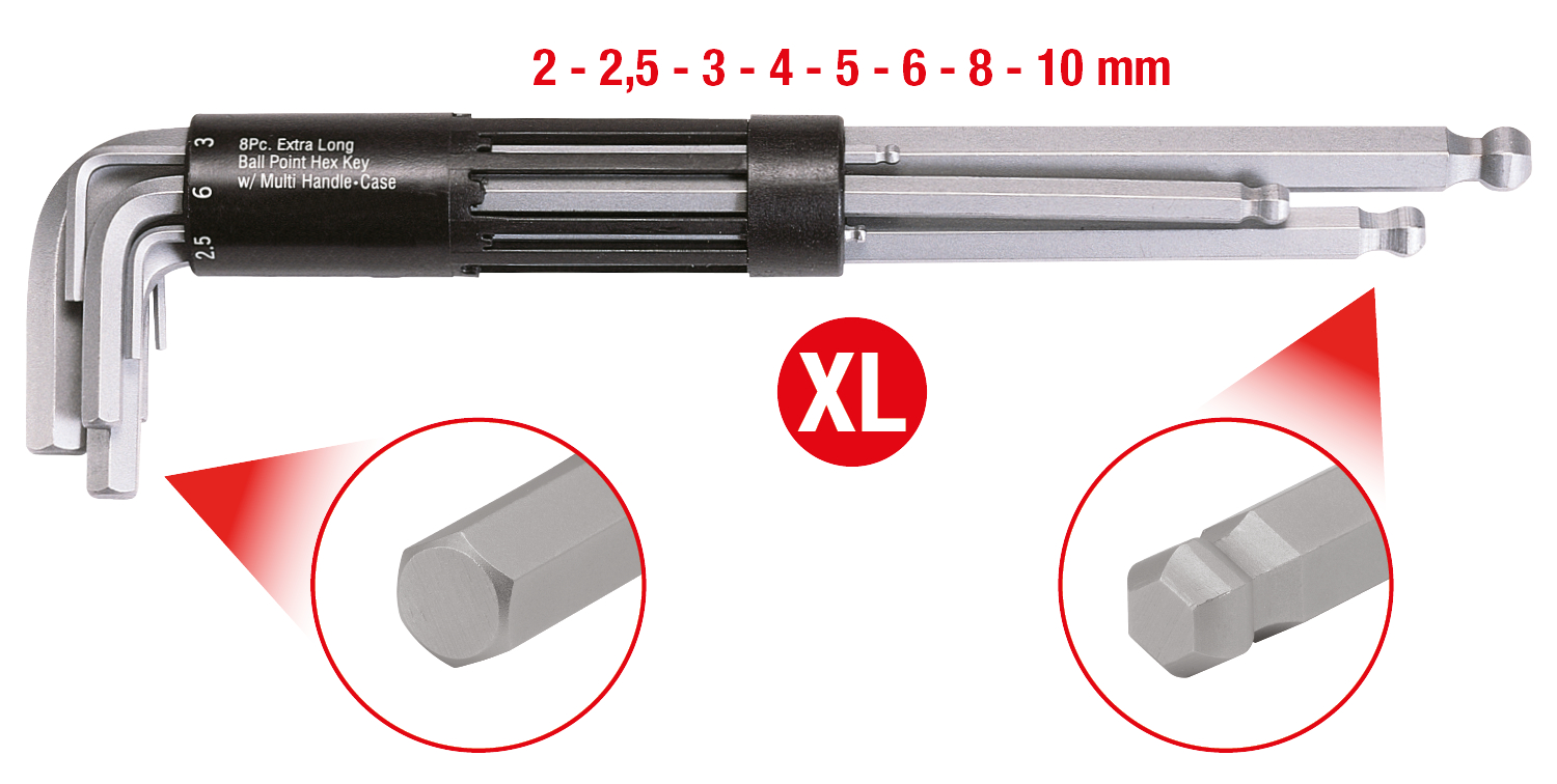 KS Tools 3 in 1 Innen6kant-Winkelstiftschlüssel-Satz,8-tlg XL, Kugelkopf