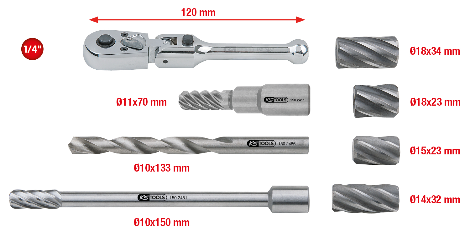 KS Tools 1/4" MASTER ABS-Sensoren-Reibahlen-Satz, 8-tlg