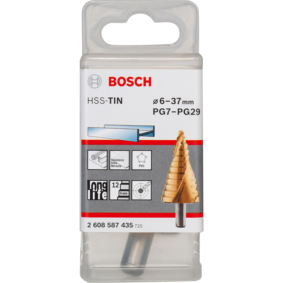 Bosch Stufenbohrer HSS-TiN, für Kabelverschraubung, 6 - 37 mm, 10 mm, 93 mm, 12 Stufen
