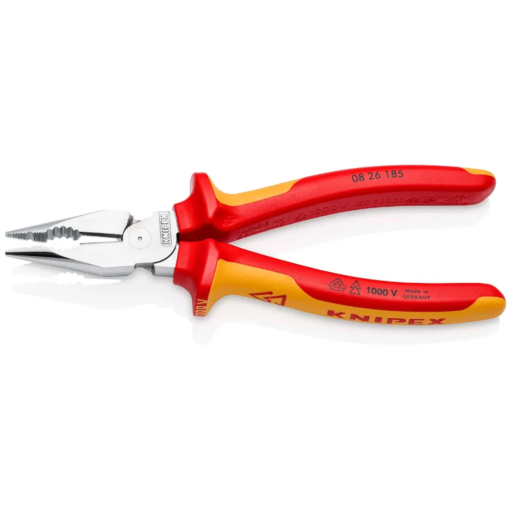 KNIPEX Spitz-Kombizange isoliert mit Mehrkomponenten-Hüllen, VDE-geprüft verchromt 185 mm