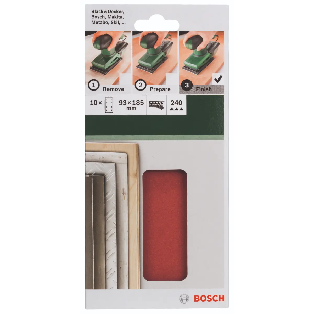 Bosch Schleifblatt-Set für Schwingschleifer K=240, 93 x 185 mm, 8 Löcher, 10-tlg.