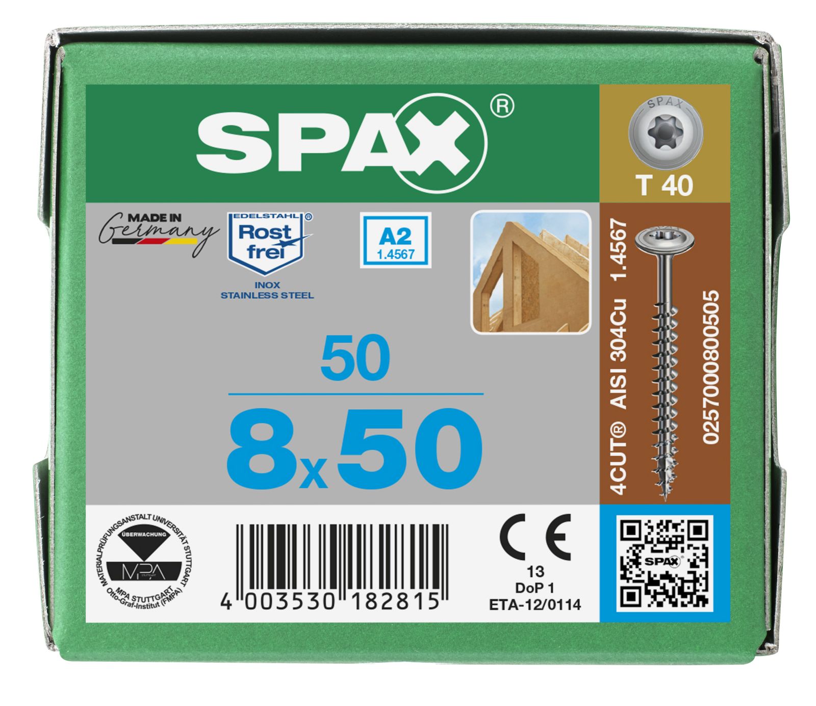 SPAX A2 Tellerkopf T-Star Plus T40 Teilgewinde, 50 Stück