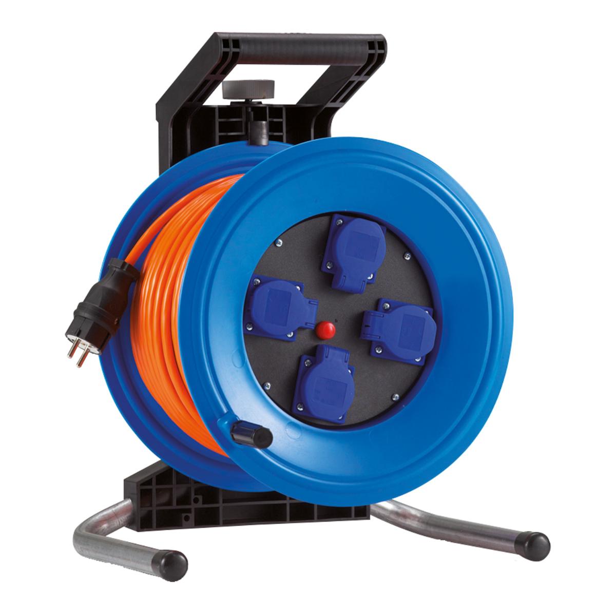 HEDI Kunststoff-Kabeltrommel Professional Plus Ø 320 mm, orange Panzerkabel Plus, einzelne Steckdose