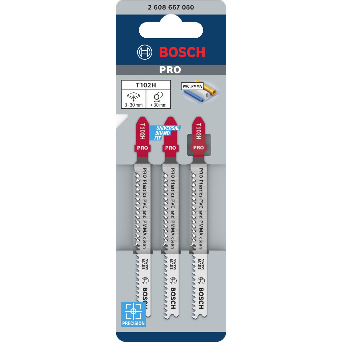 Bosch PRO Plastics PVC clean T102H Stichsägeblatt, 100 mm, 3-Stück