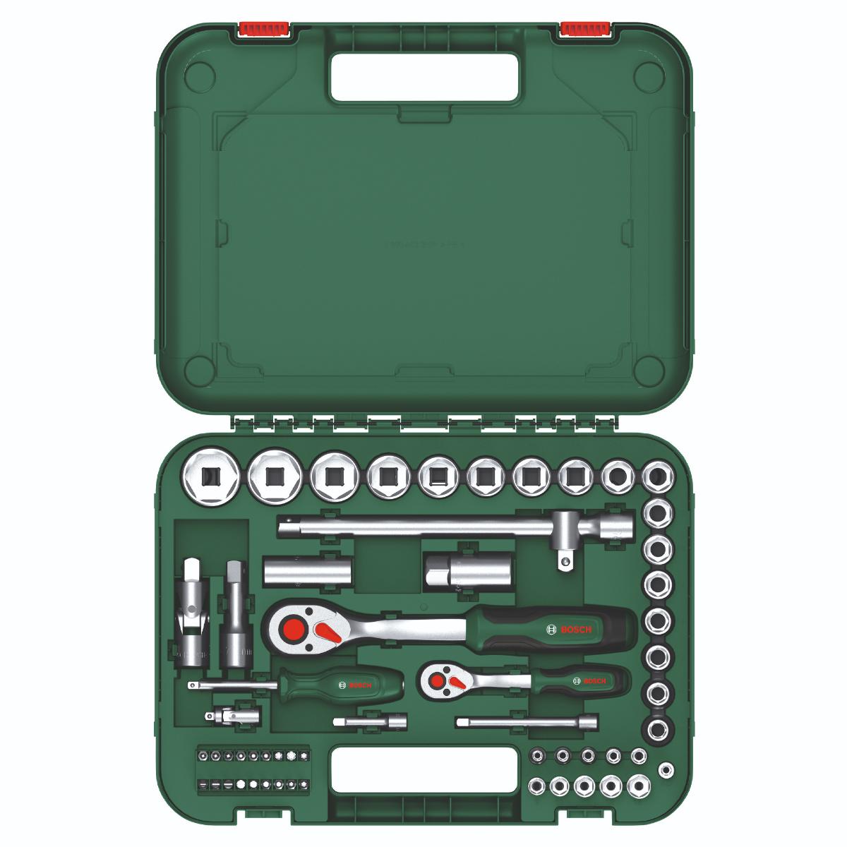 Bosch 1/4 Zoll + 1/2 Zoll Ratschen, 57-teiliges Set