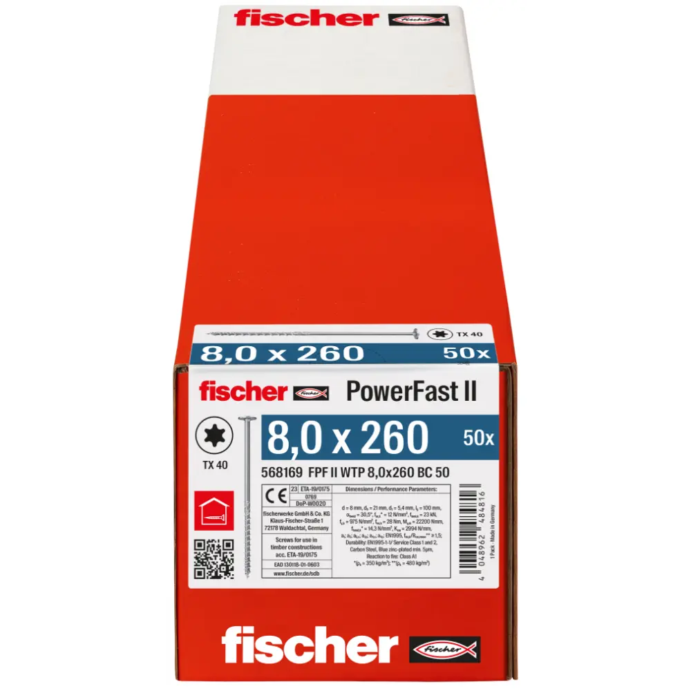 Fischer Holzbauschraube 8,0x260 FPF II WTP BC, Tellerkopf, Innenstern TX, Teilgewinde, blauverzinkt