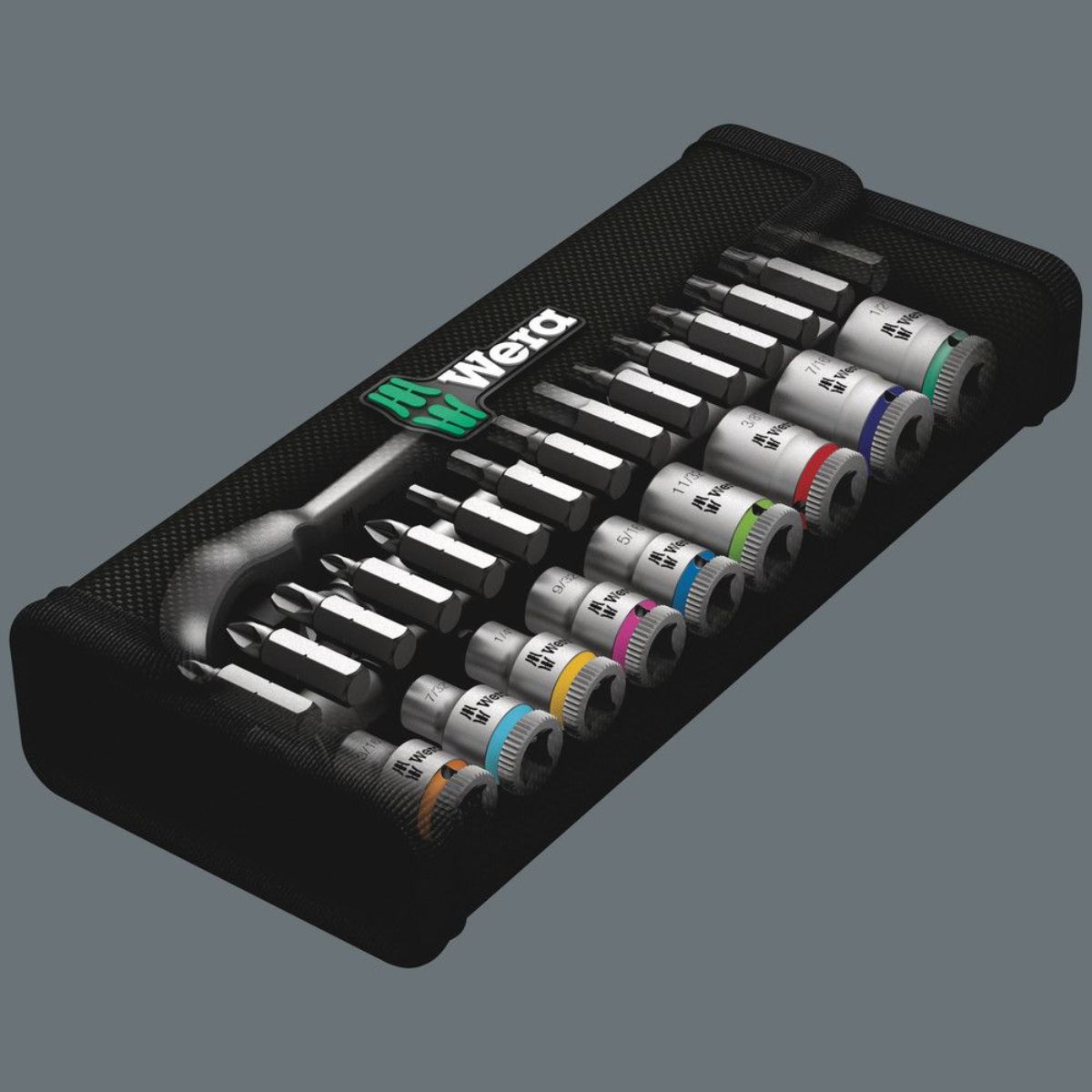 Wera 8100 SA 11 Zyklop Metal-Knarrensatz, Umschalthebel, 1/4"-Antrieb, zöllig, 28-teilig