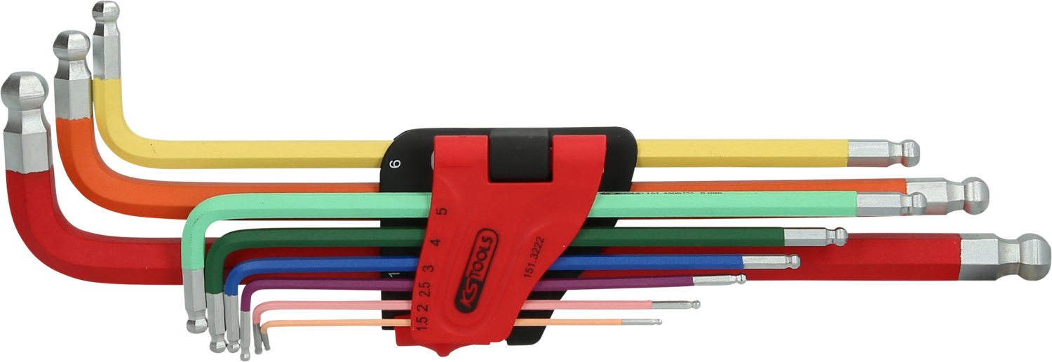 KS Tools Doppel-Kugelkopf-Innensechskant-Winkelstiftschlüssel-Satz, extrem lang, 9-tlg