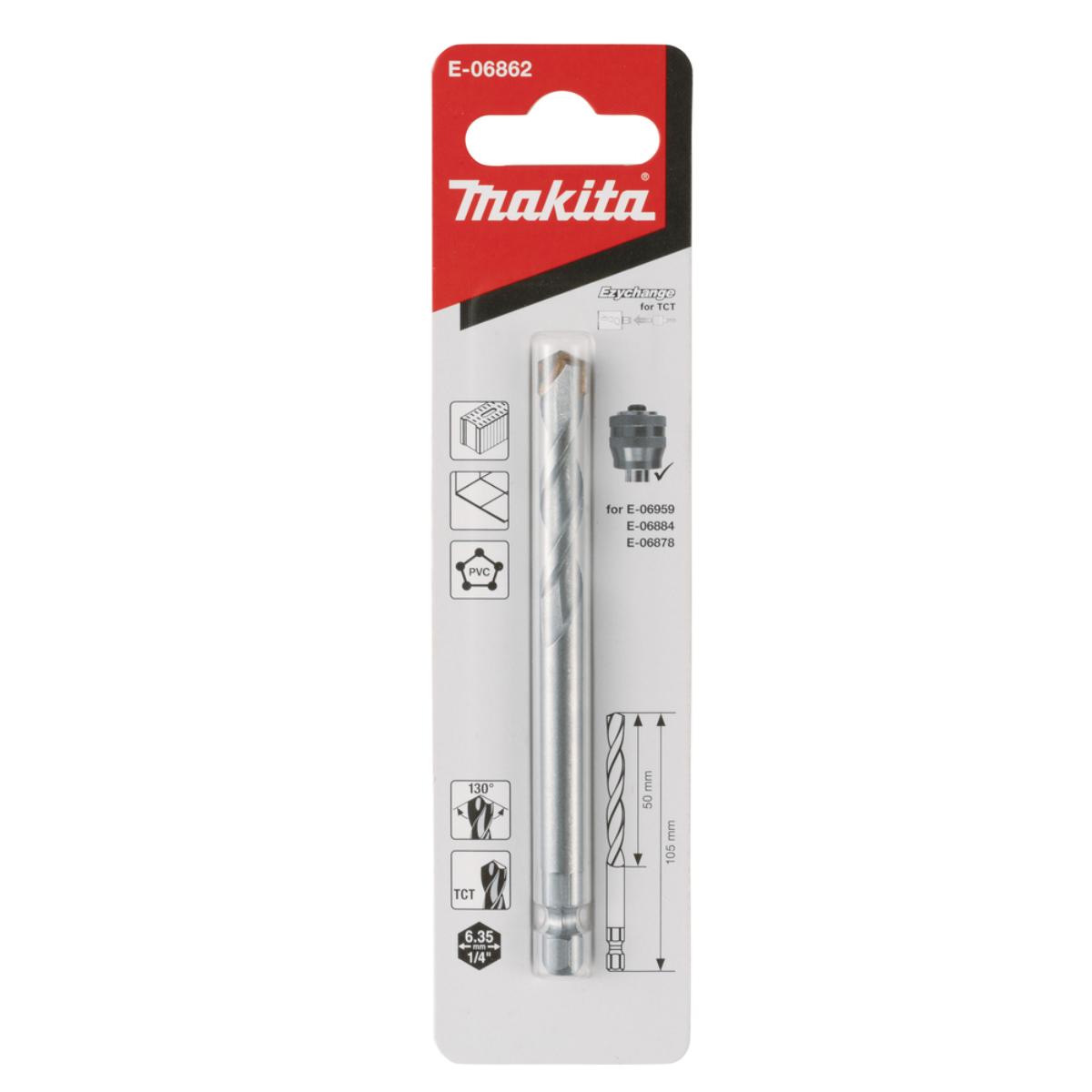 Makita EZYCHANGE TCT HM Zentrierbohrer 1/4 Zoll 6-kant-Aufnahme -  105 mm lang - 130° Spitze