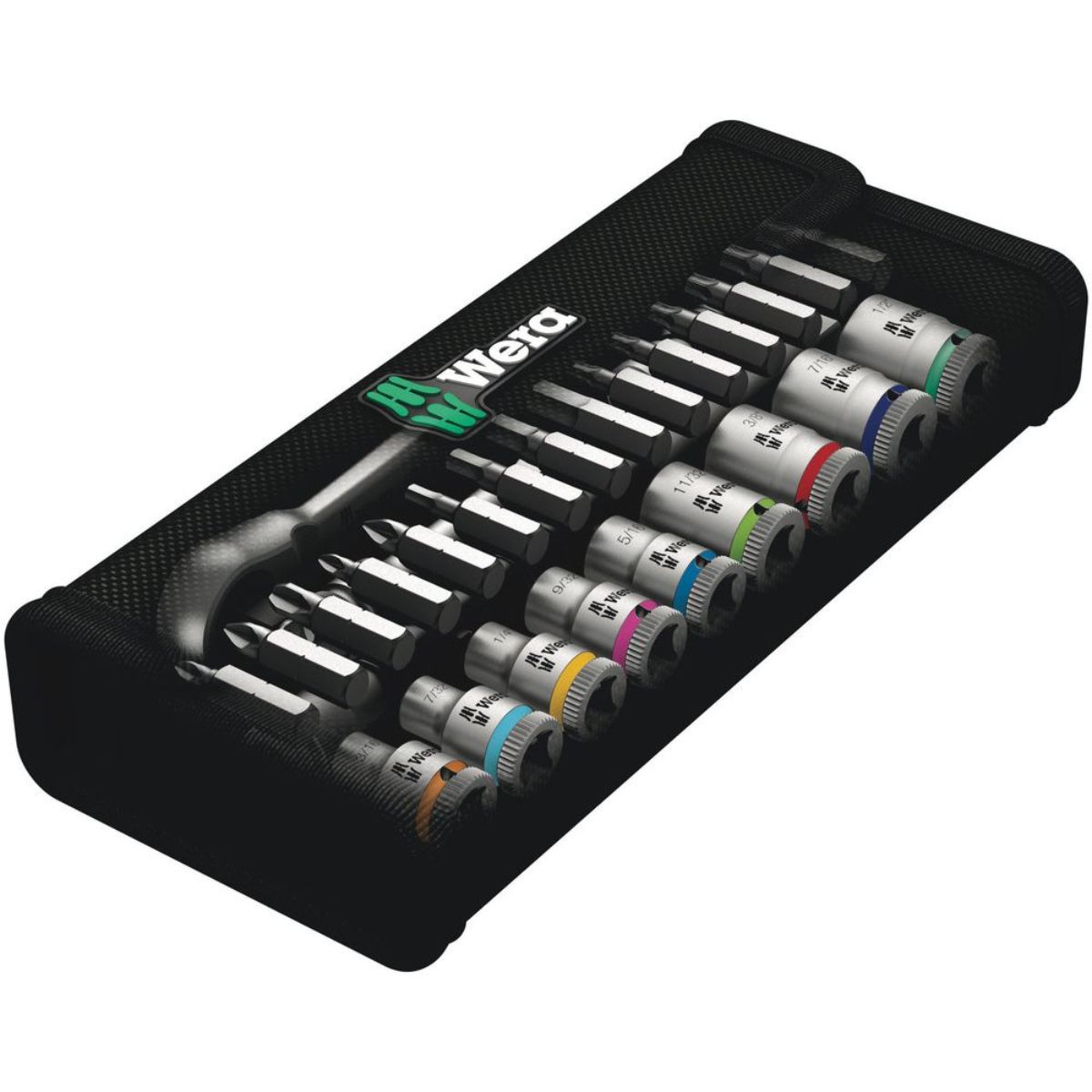 Wera 8100 SA 10 Zyklop Metal-Knarrensatz, Durchsteckvierkant, 1/4"-Antrieb, zöllig, 28-teilig
